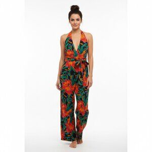 Mango MNG floral print halter neck jumpsuit with belt NEW